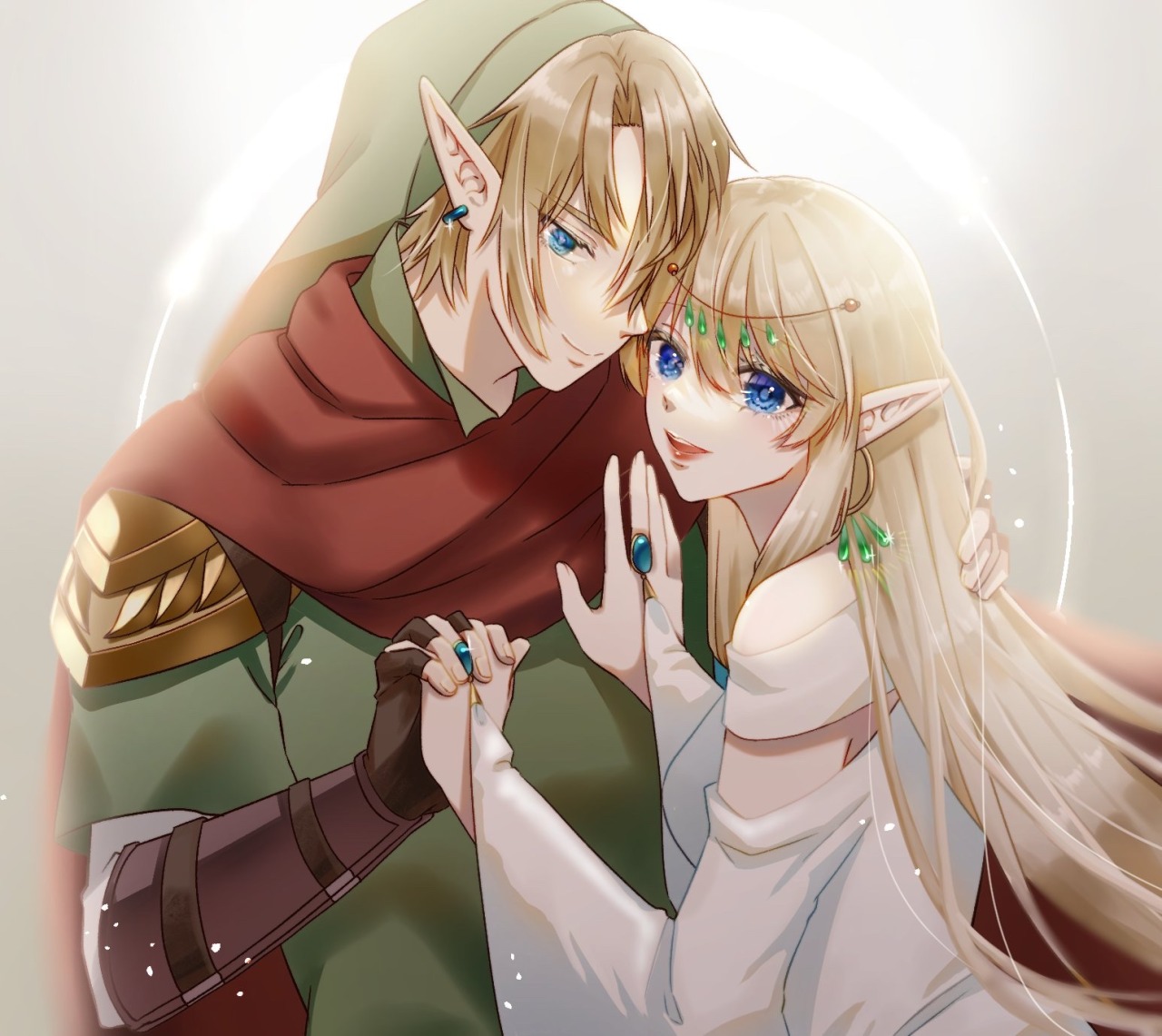 First and Hylia, smiling and holding each other.
